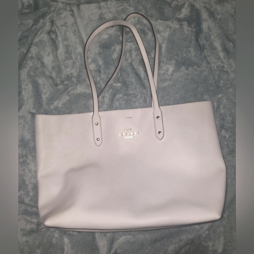 Coach white leather large tote